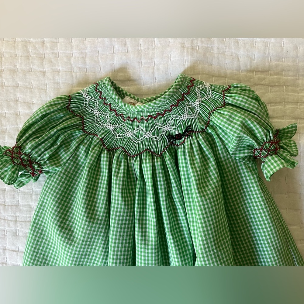 Rosalina Smocked Green Gingham Bishop Black Spider Dress 9 Months